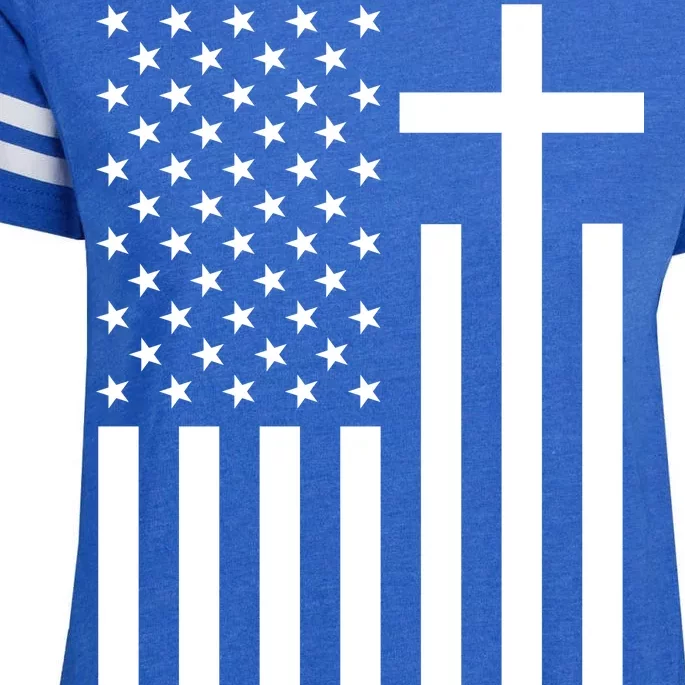 American Flag Faith Cross Enza Ladies Jersey Football T-Shirt