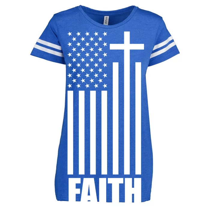 American Flag Faith Cross Enza Ladies Jersey Football T-Shirt