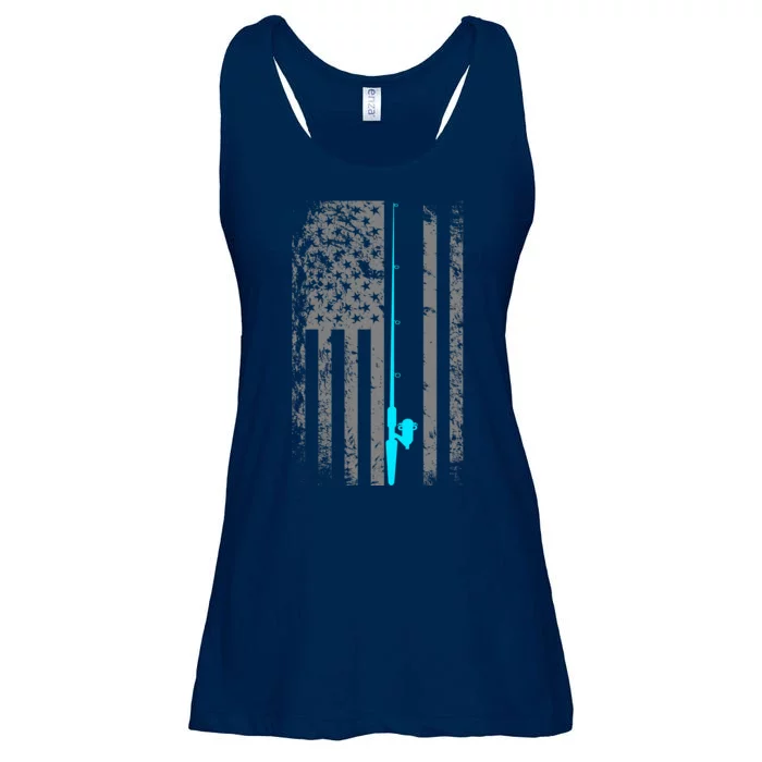 American Flag Fishing Pole Ladies Essential Flowy Tank