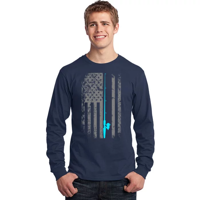 American Flag Fishing Pole Tall Long Sleeve T-Shirt