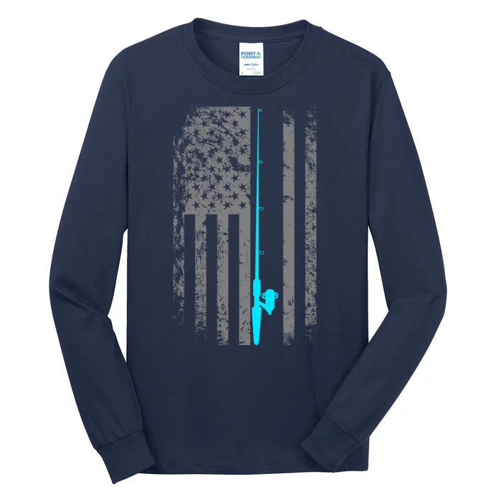 American Flag Fishing Pole Tall Long Sleeve T-Shirt