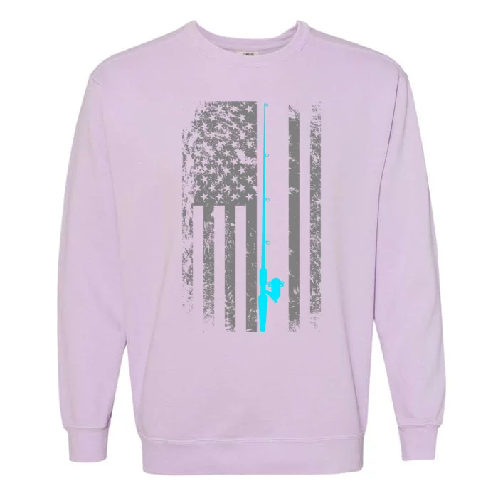 American Flag Fishing Pole Garment-Dyed Sweatshirt