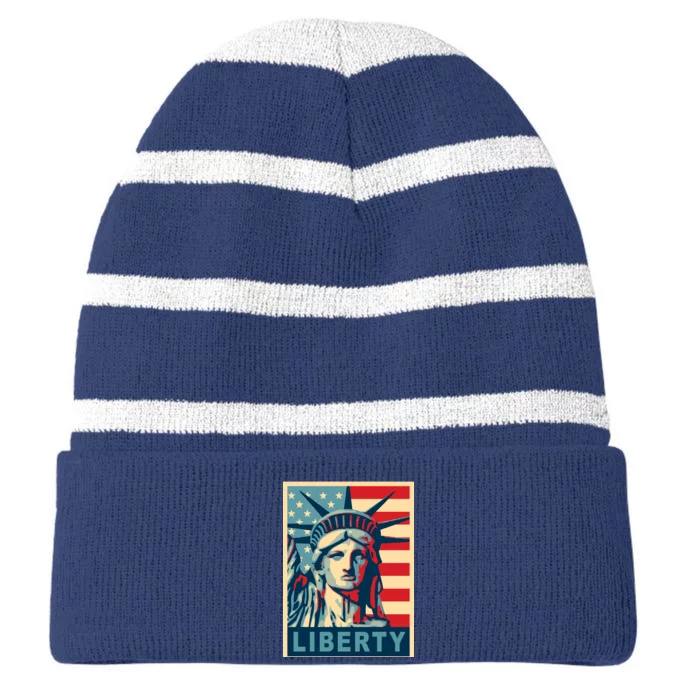 American Flag Statue Of Liberty Striped Beanie with Solid Band