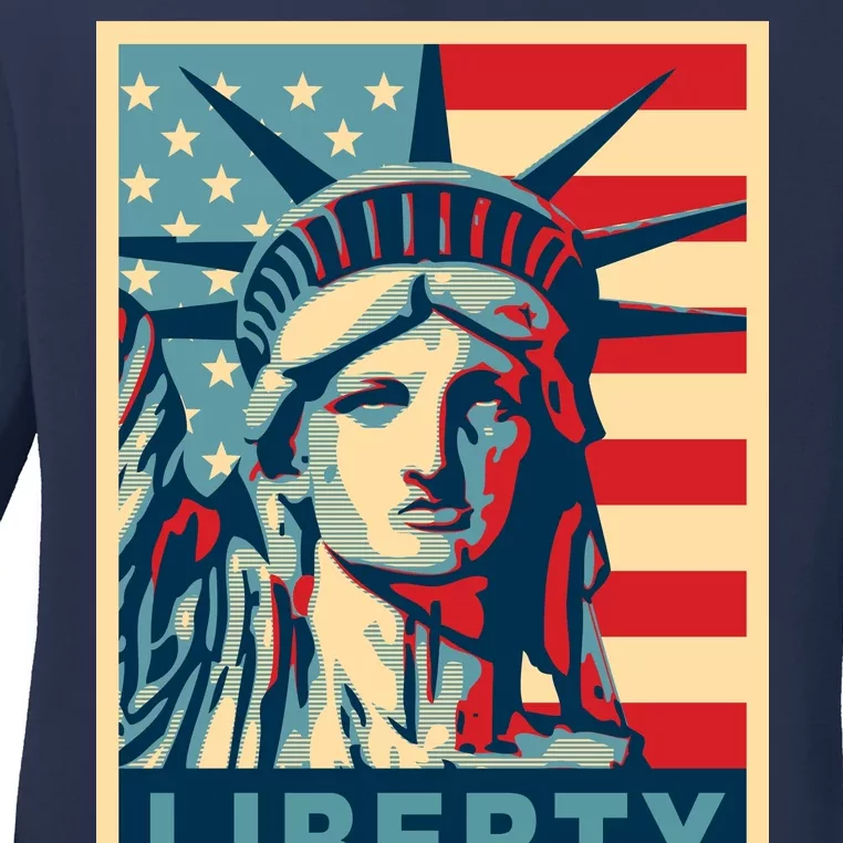 American Flag Statue Of Liberty Ladies Long Sleeve Shirt