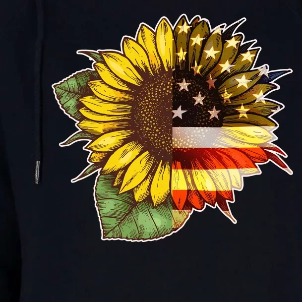 American Flag Sunflower Womens Funnel Neck Pullover Hood