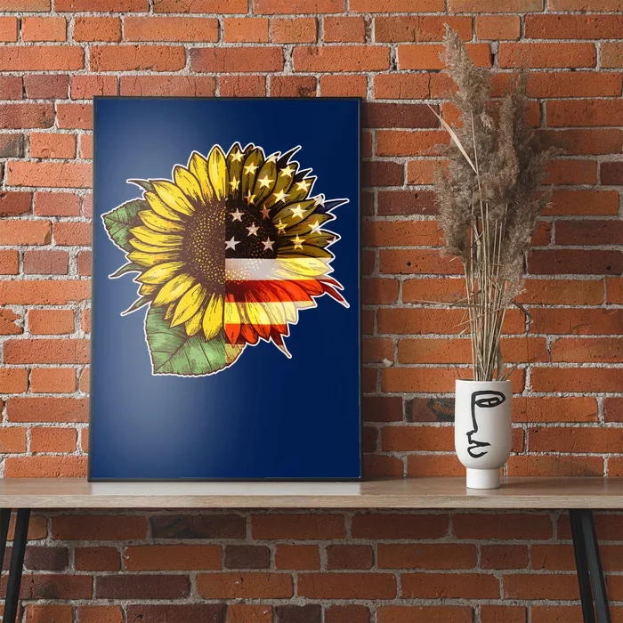 American Flag Sunflower Poster