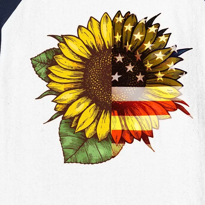 American Flag Sunflower Baseball Sleeve Shirt