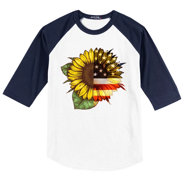 American Flag Sunflower Baseball Sleeve Shirt