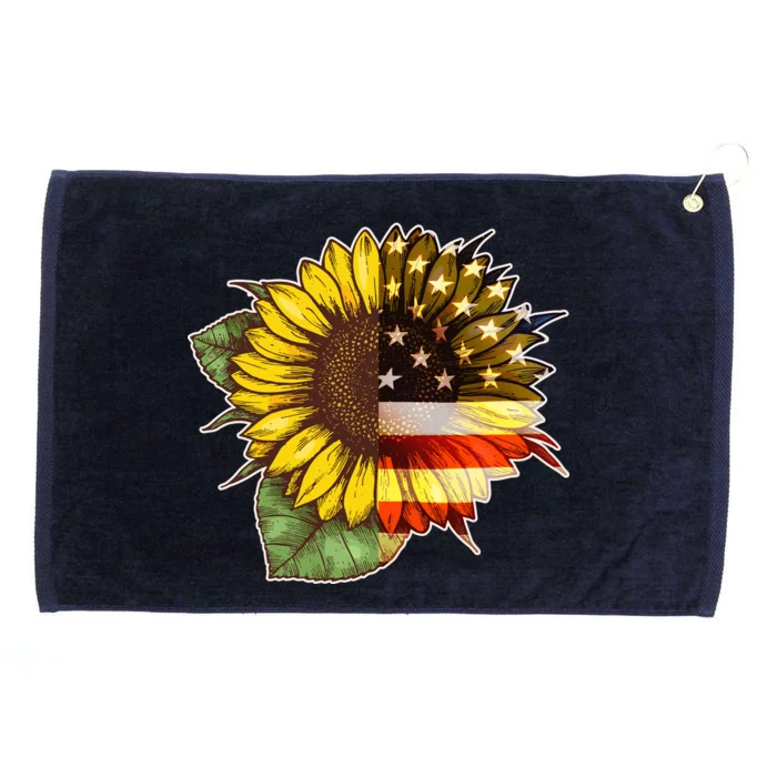 American Flag Sunflower Grommeted Golf Towel