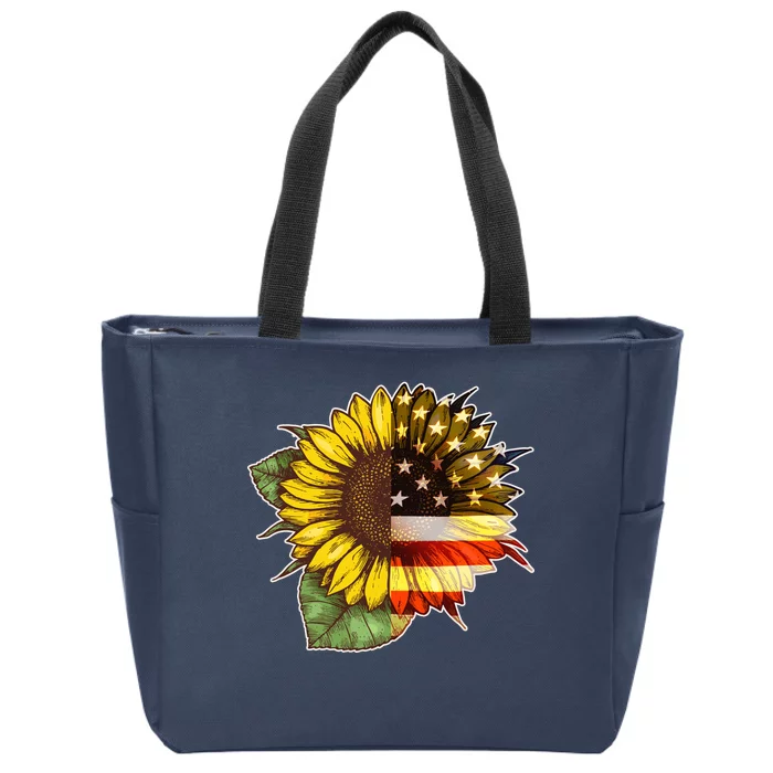 American Flag Sunflower Zip Tote Bag