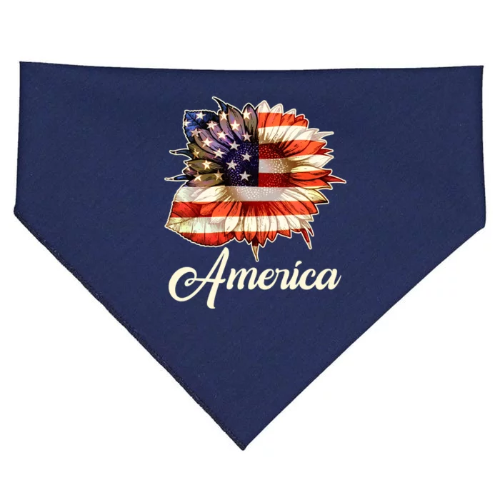 American Flag Sunflower USA USA-Made Doggie Bandana