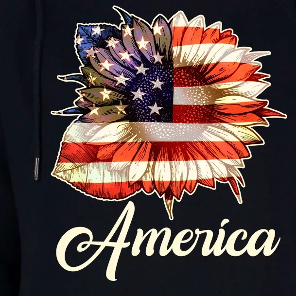 American Flag Sunflower USA Womens Funnel Neck Pullover Hood