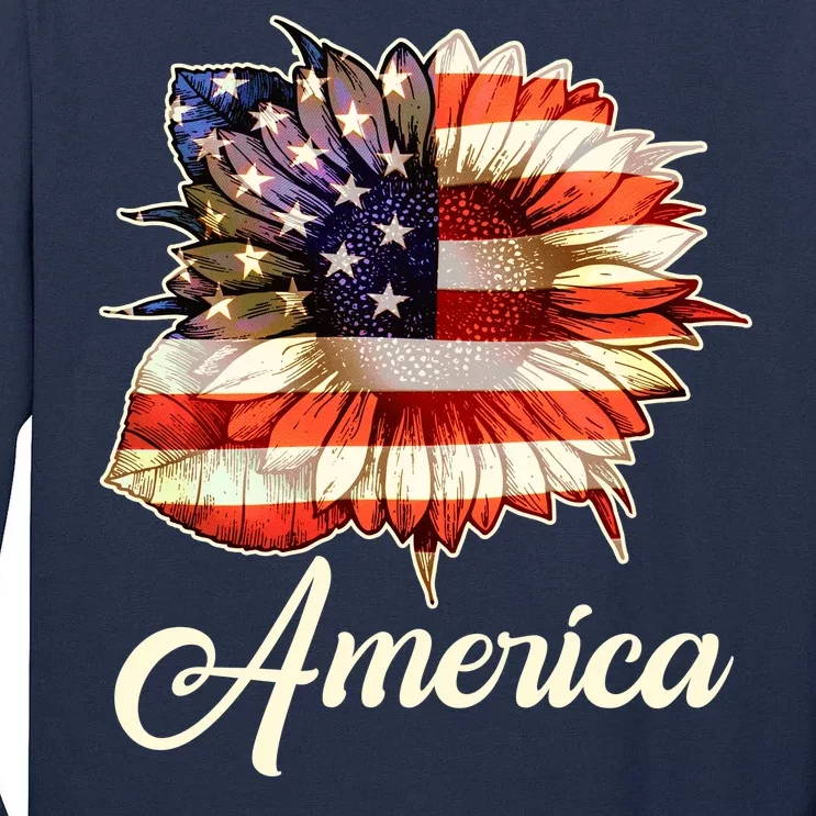 American Flag Sunflower USA Tall Long Sleeve T-Shirt