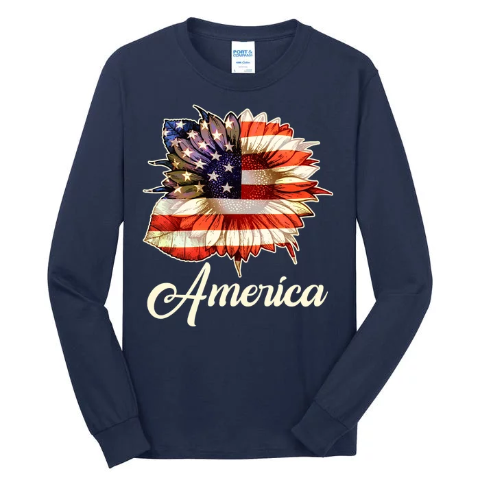 American Flag Sunflower USA Tall Long Sleeve T-Shirt