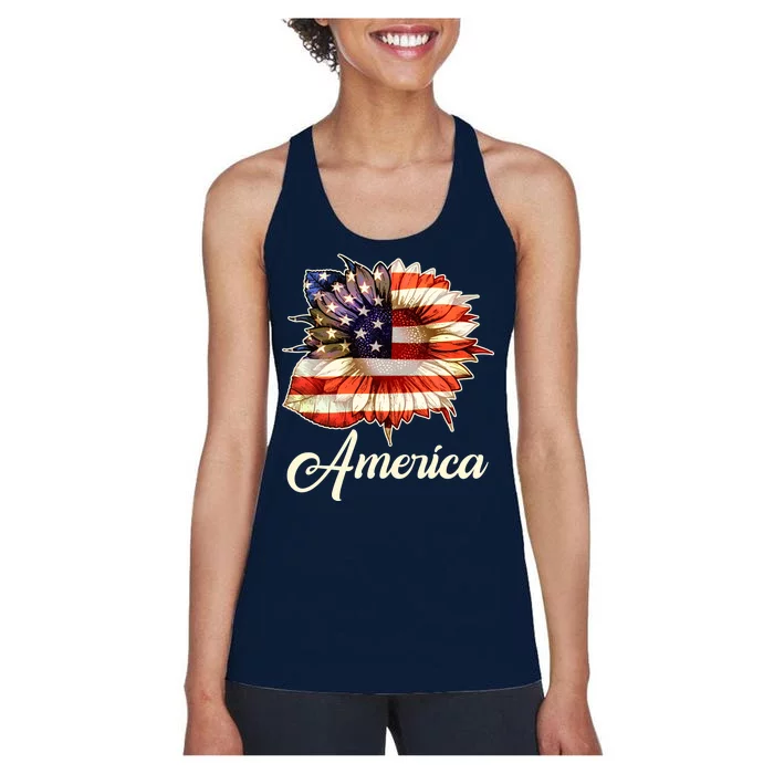 American Flag Sunflower USA Women's Racerback Tank