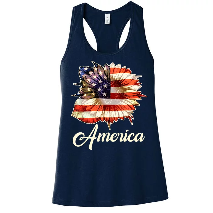 American Flag Sunflower USA Women's Racerback Tank