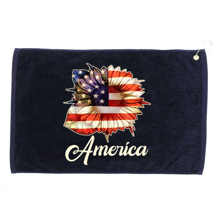 American Flag Sunflower USA Grommeted Golf Towel