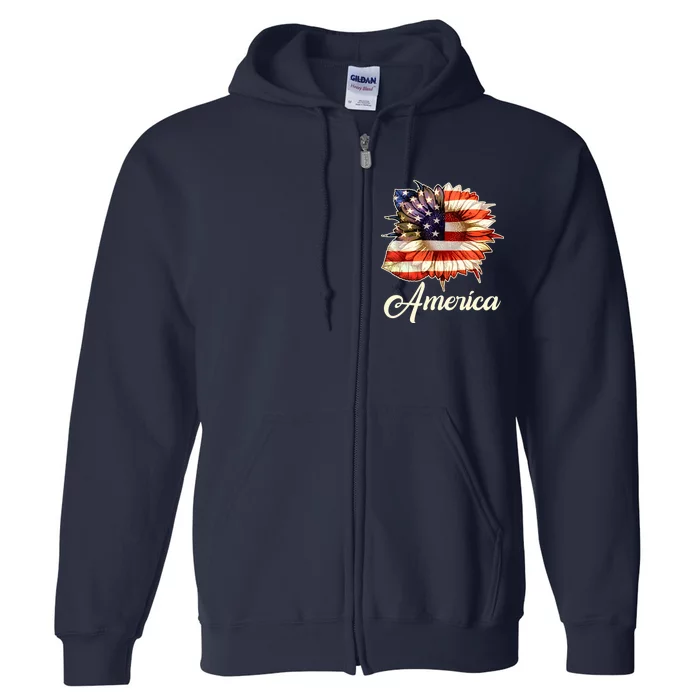 American Flag Sunflower USA Full Zip Hoodie