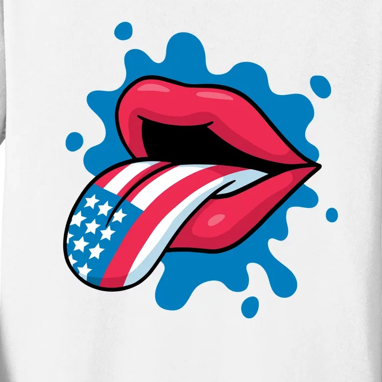 American Flag Tongue Kids Long Sleeve Shirt