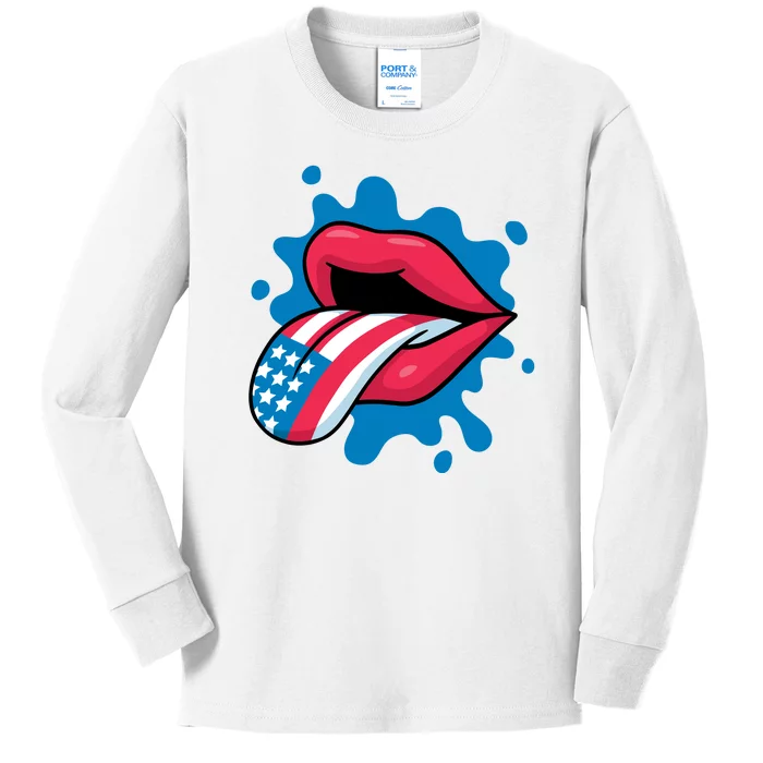 American Flag Tongue Kids Long Sleeve Shirt