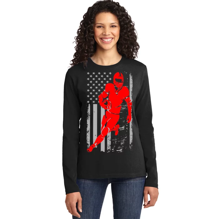 American Football Vintage Flag USA Ladies Long Sleeve Shirt