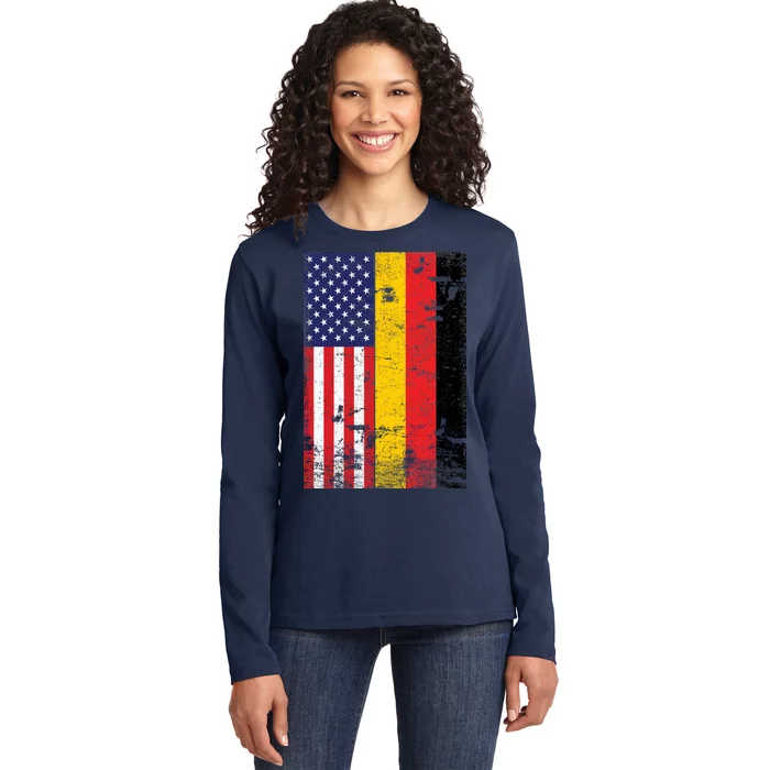 American German Flag Ladies Long Sleeve Shirt