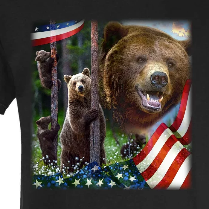 American Grizzly American Flag Bear Family Garment-Dyed Heavyweight T-Shirt