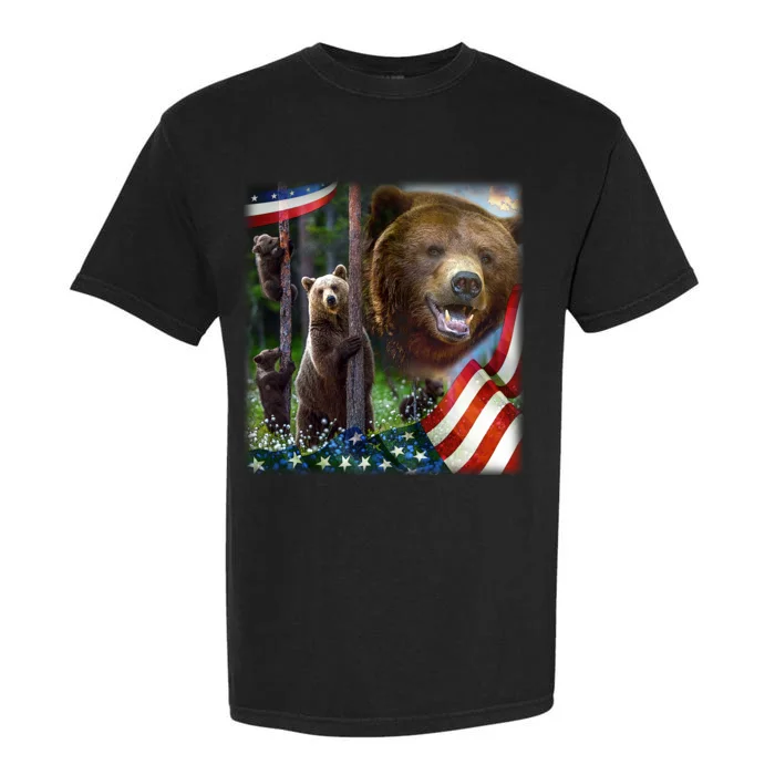 American Grizzly American Flag Bear Family Garment-Dyed Heavyweight T-Shirt