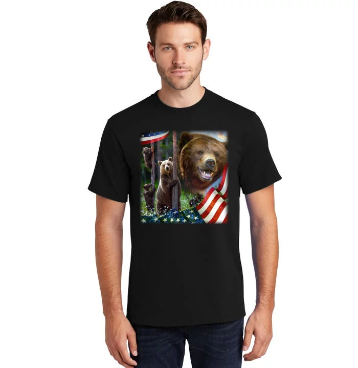 American Grizzly American Flag Bear Family Tall T-Shirt