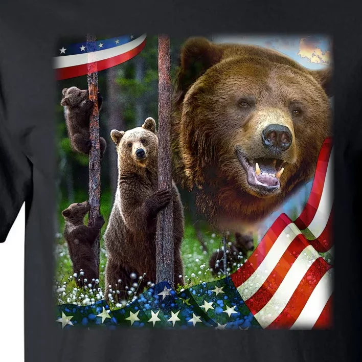 American Grizzly American Flag Bear Family Tall T-Shirt