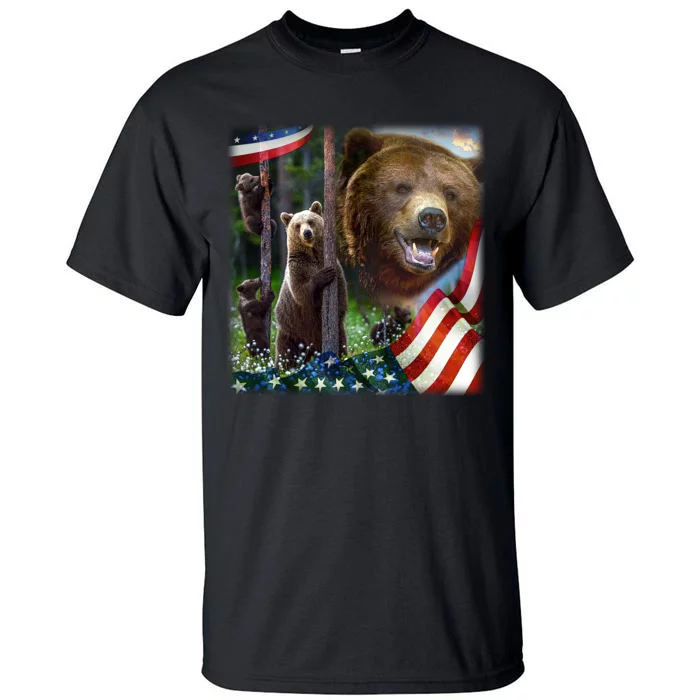 American Grizzly American Flag Bear Family Tall T-Shirt