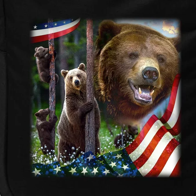 American Grizzly American Flag Bear Family Impact Tech Backpack