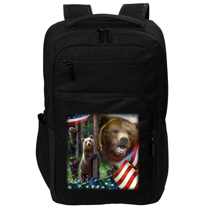 American Grizzly American Flag Bear Family Impact Tech Backpack