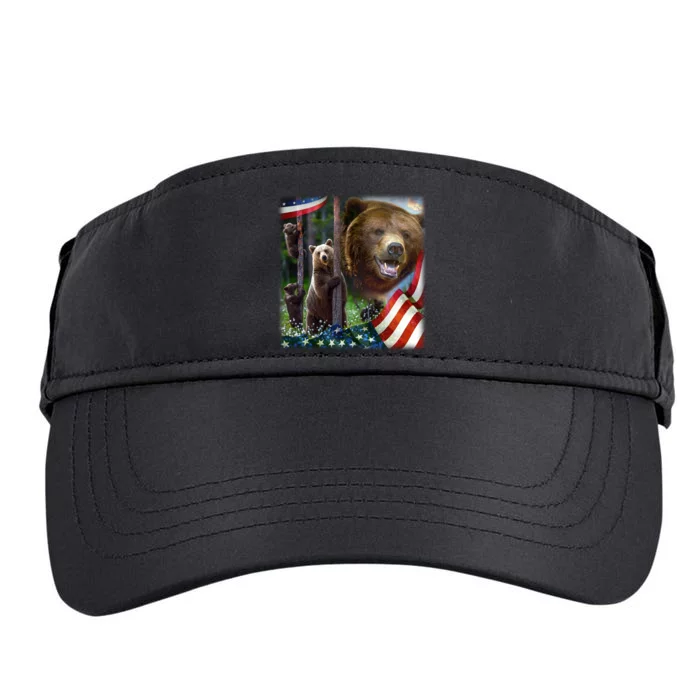 American Grizzly American Flag Bear Family Adult Drive Performance Visor