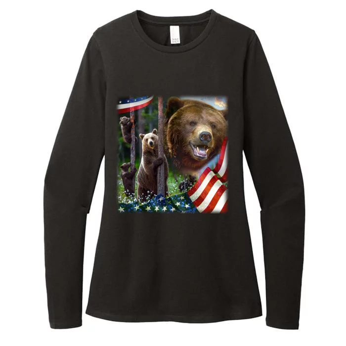 American Grizzly American Flag Bear Family Womens CVC Long Sleeve Shirt