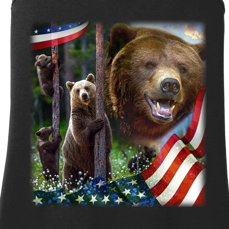 American Grizzly American Flag Bear Family Ladies Essential Tank