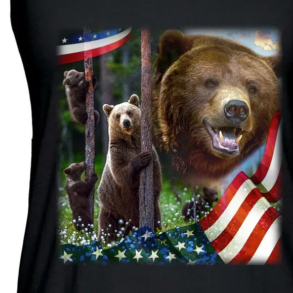 American Grizzly American Flag Bear Family Ladies Essential Flowy Tank