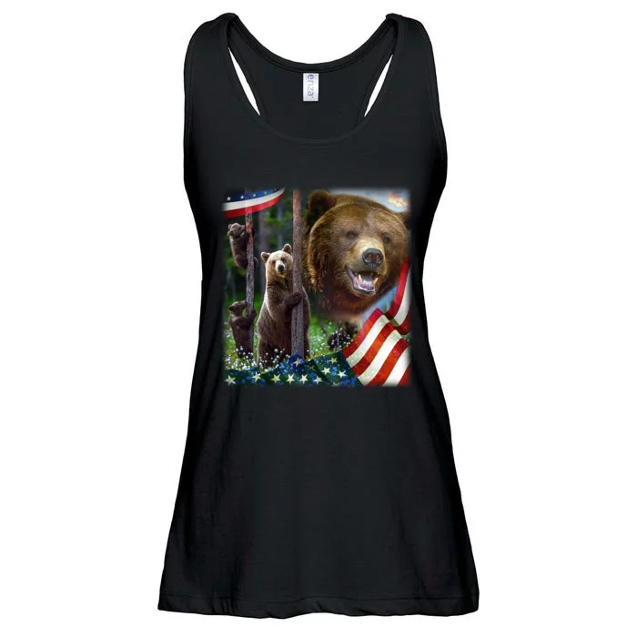 American Grizzly American Flag Bear Family Ladies Essential Flowy Tank