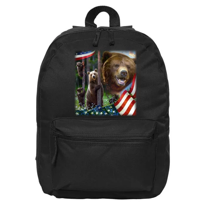 American Grizzly American Flag Bear Family 16 in Basic Backpack