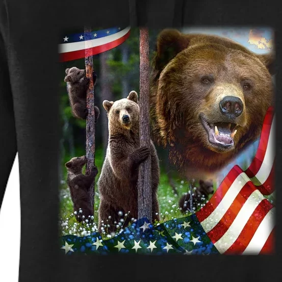 American Grizzly American Flag Bear Family Women's Pullover Hoodie