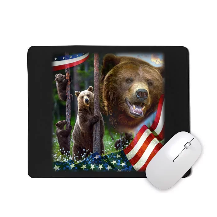 American Grizzly American Flag Bear Family Mousepad