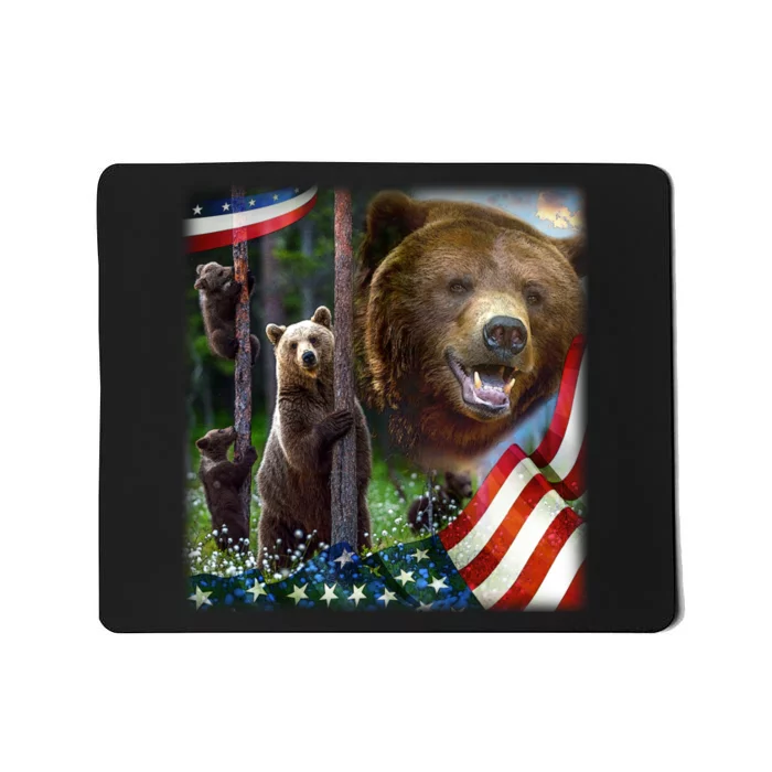 American Grizzly American Flag Bear Family Mousepad