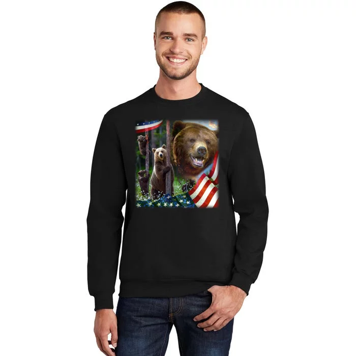 American Grizzly American Flag Bear Family Tall Sweatshirt