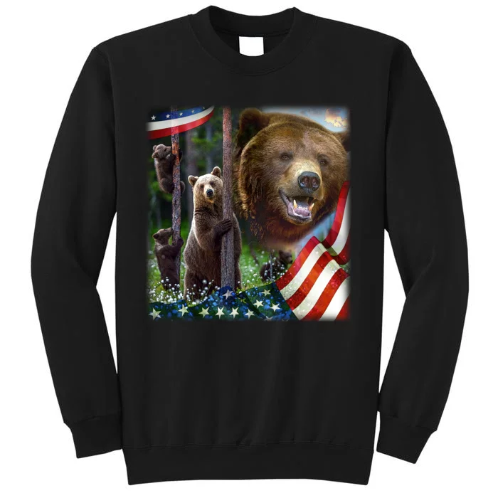 American Grizzly American Flag Bear Family Tall Sweatshirt