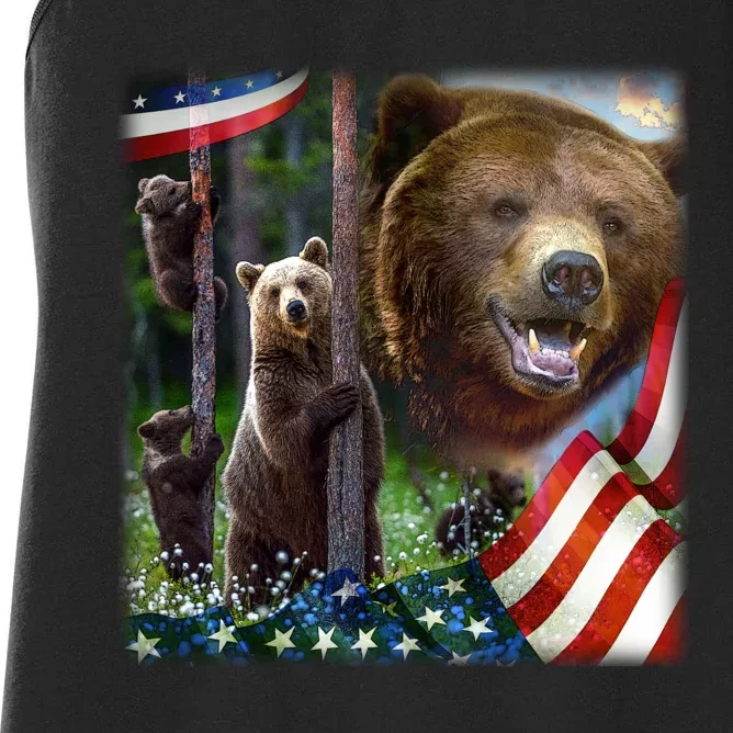 American Grizzly American Flag Bear Family Women's Racerback Tank