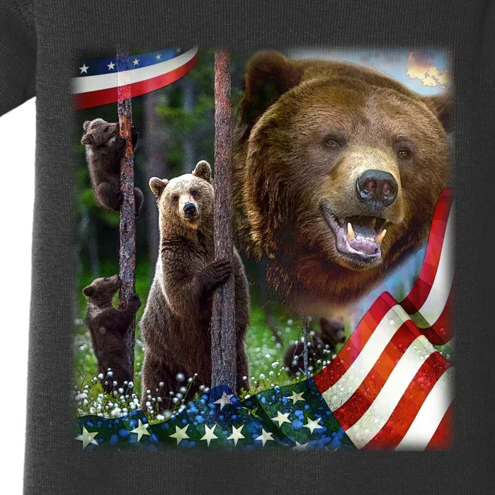 American Grizzly American Flag Bear Family Baby Bodysuit