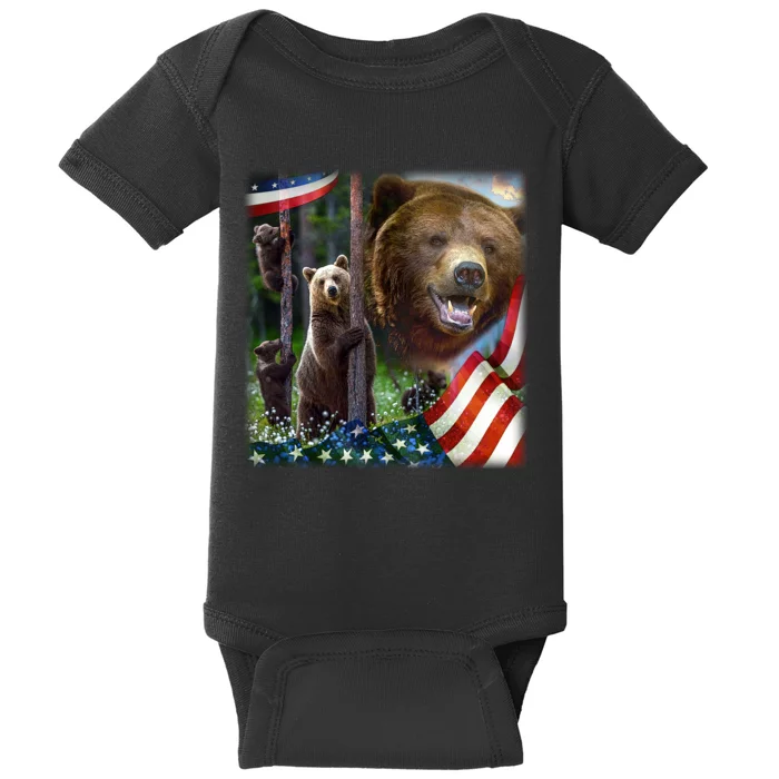 American Grizzly American Flag Bear Family Baby Bodysuit