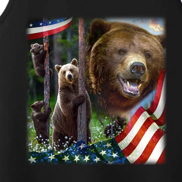 American Grizzly American Flag Bear Family Performance Tank