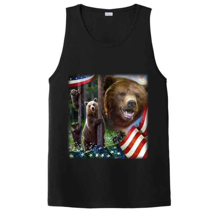 American Grizzly American Flag Bear Family Performance Tank