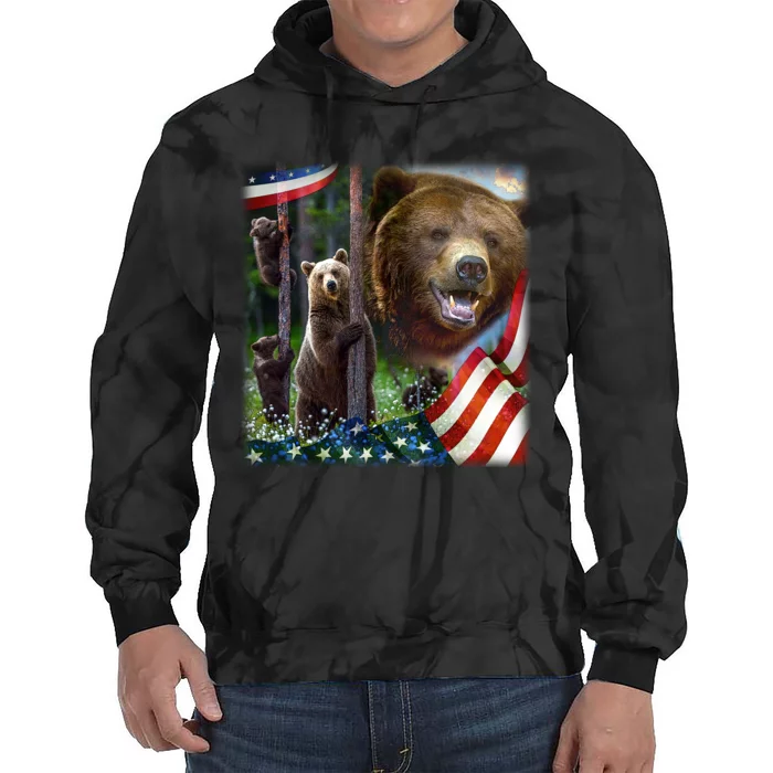 American Grizzly American Flag Bear Family Tie Dye Hoodie